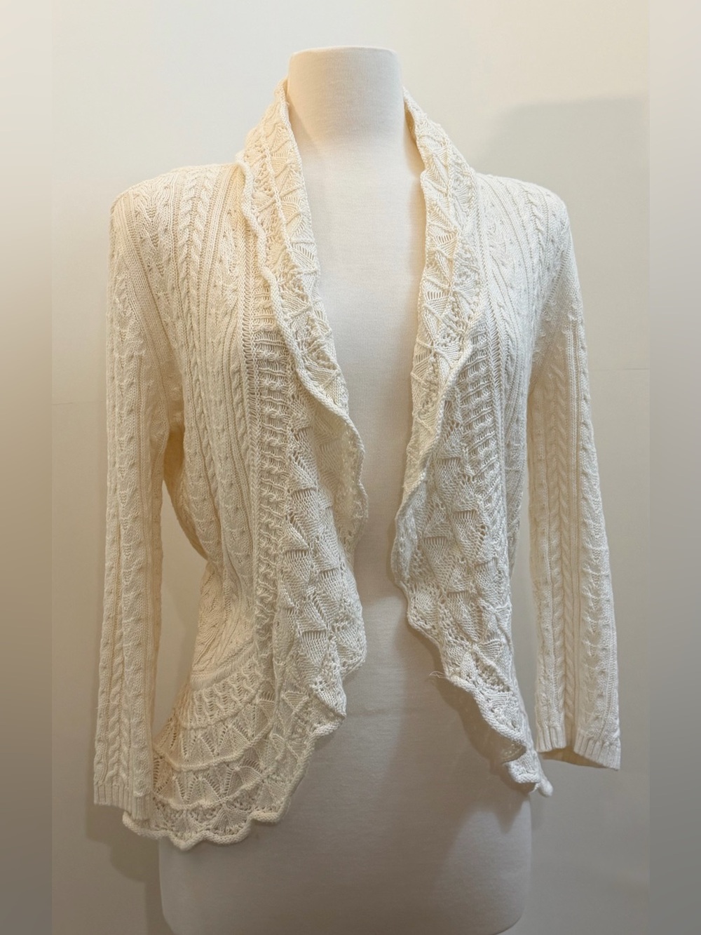Ralph Lauren Crochet Cable Knit Waterfall Cardigan Cream Large